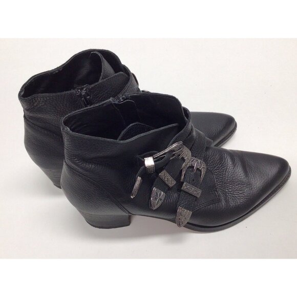 ASOS Black Leather Silver Buckle Boots Booties With Heel Women’s Size 10 - Picture 14 of 16